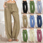 Pantalon ample décontracté à jambes larges et boutonnées pour femme