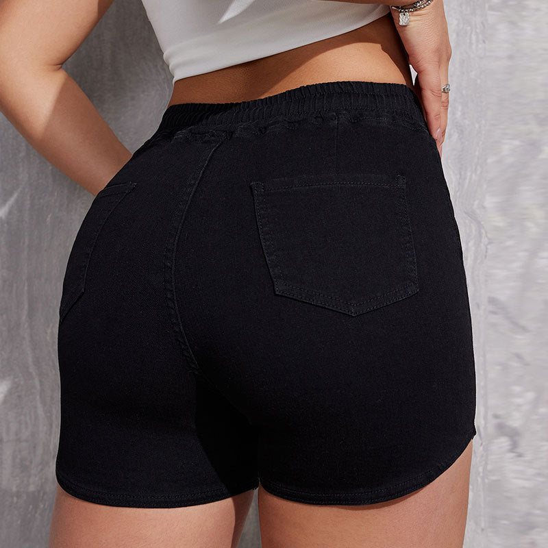 Short en jean à cordon de serrage et à coupe trapèze pour femmes, grandes tailles