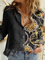 Chemise à la mode avec impression, revers et manches longues pour femme