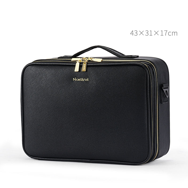 Trousse de Toilette en Cuir Grande Capacité Portable Trousse de Maquillage pour Maquilleur