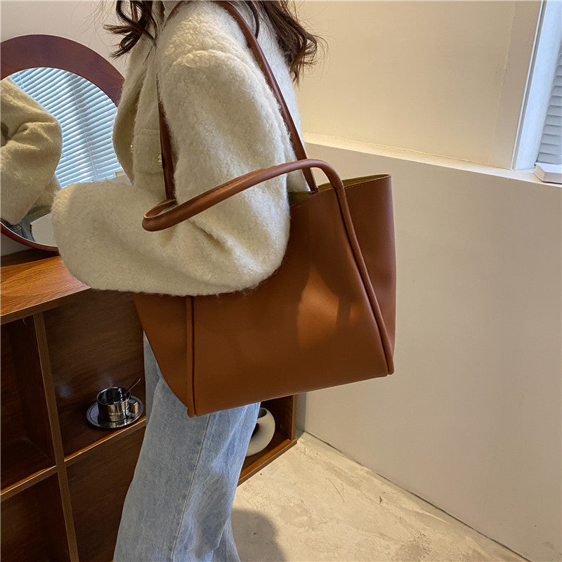 Sacs fourre-tout décontractés de grande capacité pour femmes, sac à bandoulière de shopping de couleur unie avec portefeuille, sac à main pour dames