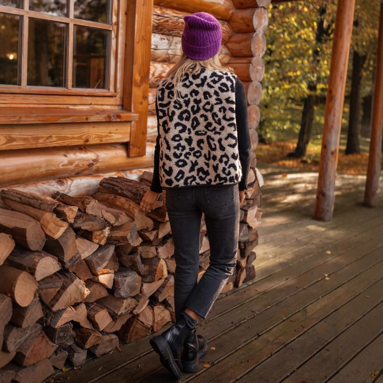 Gilet élégant en fourrure de léopard pour femme