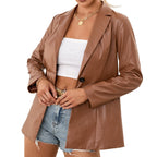 Blazer-top en similicuir PU pour femme