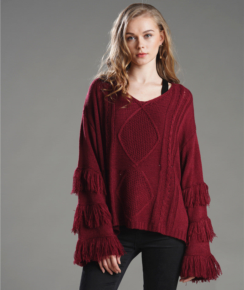 Pull Ample Femme Couleur Unie à Pompom