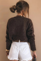 Manteau cardigan en maille à boucles métalliques pour femme
