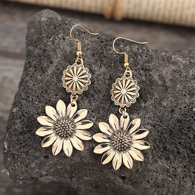 Boucles d'oreilles Tournesol Rétro Bijoux INS Cadeau Mode Femme Hover Image
