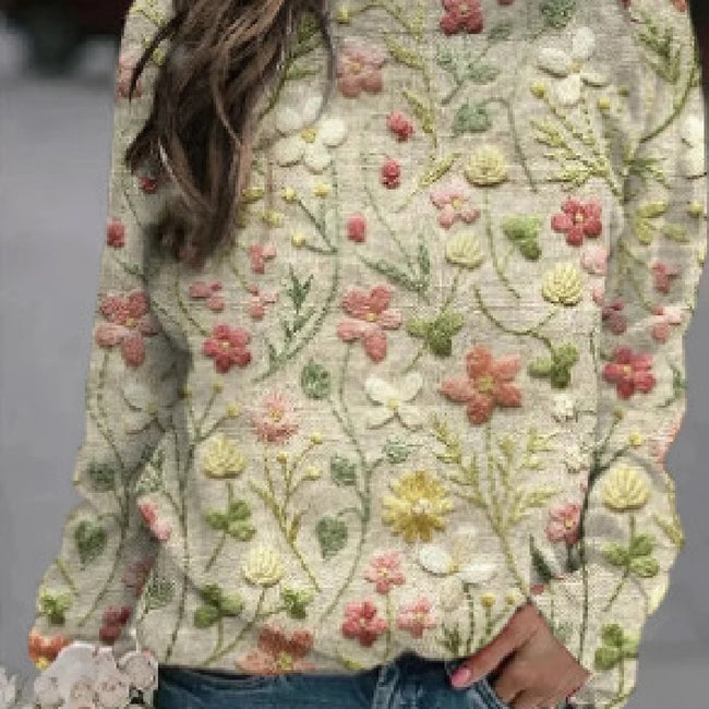 Pull ample à col rond imprimé pour femmes Hover Image