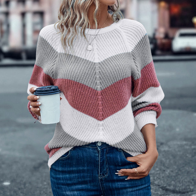 Pull décontracté à col rond et rayures pour femme Main Image