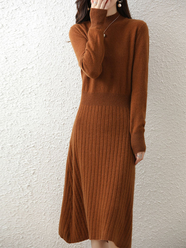 Autumn And Winter New Pure Wool Dress Women's A- Line Style Overknee Mid-length Main Image