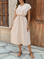Robe décontractée femme unie avec cordon de serrage et taille mi-haute