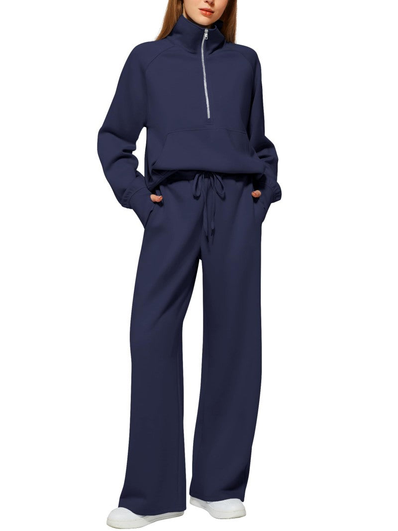 Ensemble de survêtement deux pièces pantalon et sweat-shirt zippé à manches longues de couleur unie