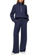 Ensemble de survêtement deux pièces pantalon et sweat-shirt zippé à manches longues de couleur unie