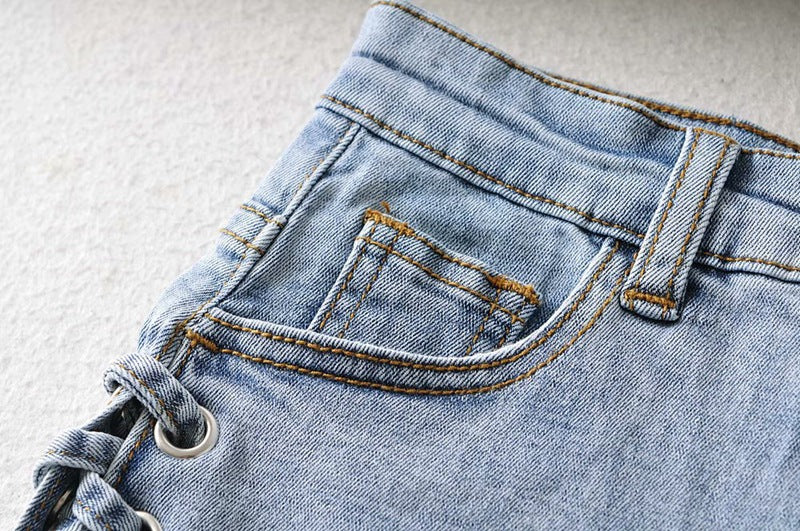 Short en jean pour femme, tendance et personnalisé, avec nœud