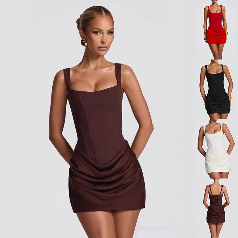 Robe bustier d'été sans manches gracieuse robes courtes pour soirée mariage vêtements de soirée