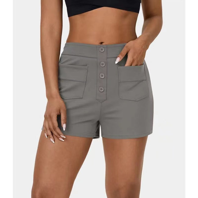 Shorts femme taille mi-haute en polyester avec patchwork, élégants et de style urbain Main Image