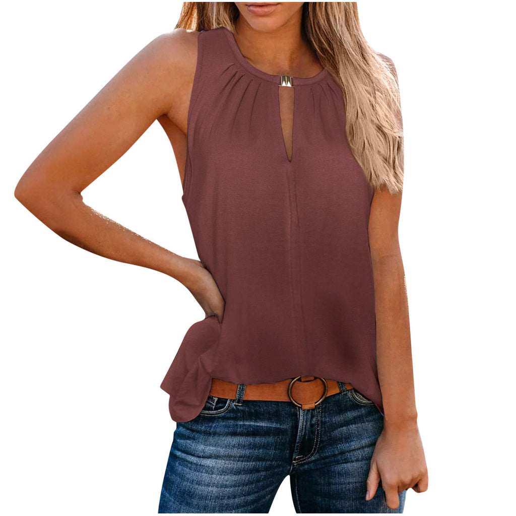 Gilet à col en V de couleur unie avec boucle et design élégant à la mode pour femme