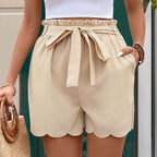 Short en dentelle festonnée de couleur unie pour femme