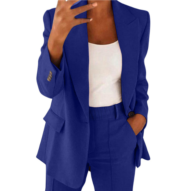 Vêtements pour femmes : Ensemble décontracté Ins avec blazer à revers, manches longues et pantalon slim à poches