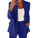 Vêtements pour femmes : Ensemble décontracté Ins avec blazer à revers, manches longues et pantalon slim à poches