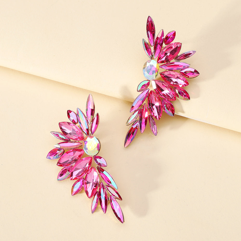 Boucles d'oreilles clous de luxe en cristal en forme d'ailes, strass scintillants, bijoux élégants pour femmes, soirée, mariage, bal de promo