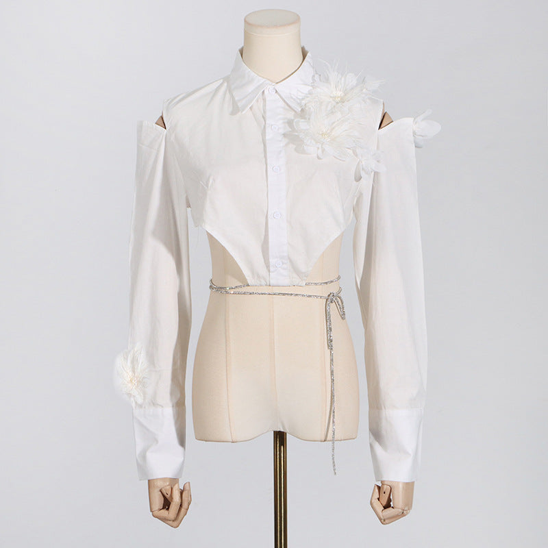 Chemise nouée en maille florale à design irrégulier pour femme