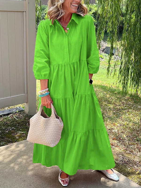 Robe ample décontractée à revers, manches mi-longues et grand tombé