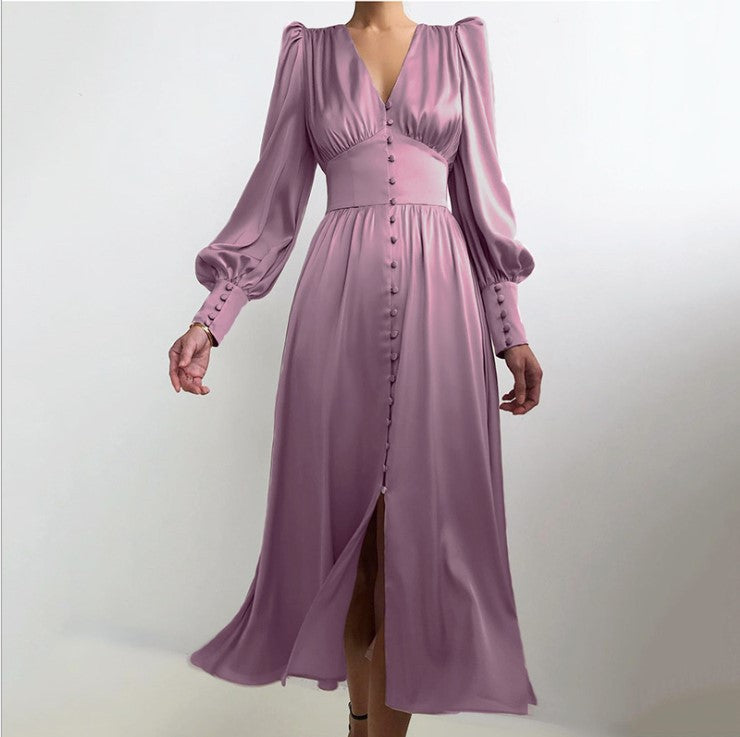 Robe Cintrée à Manches Lanternes Amincissante