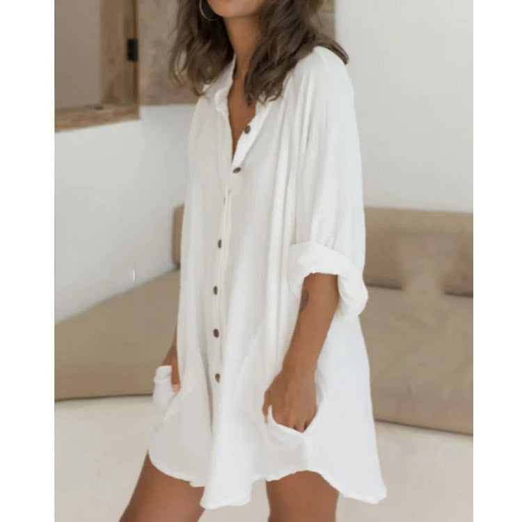 Chemise ample mi-longue à manches longues pour femme