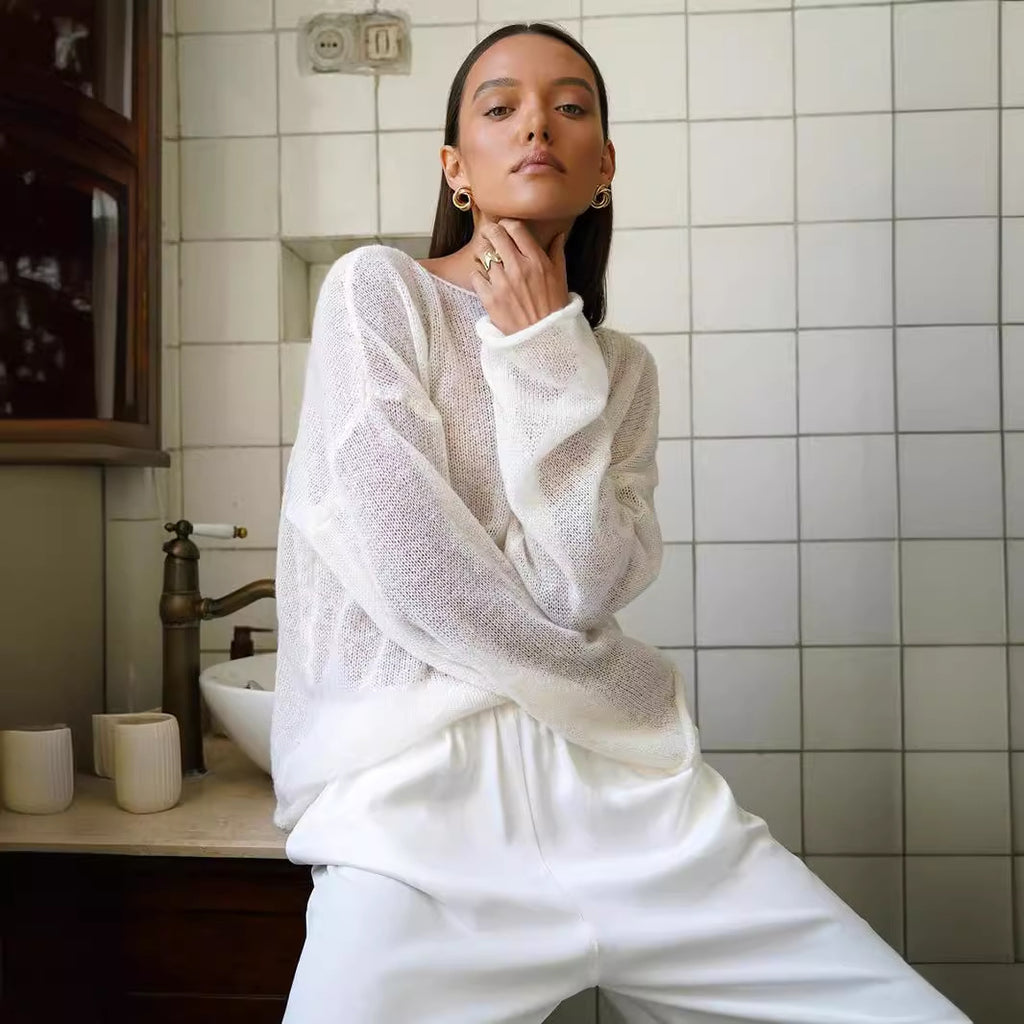Pull creux fin à manches cloche pour femme