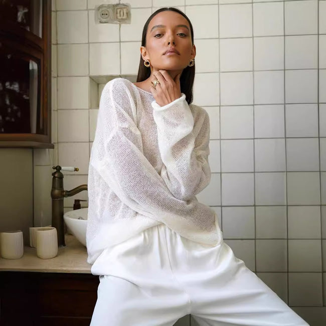 Hollow Sweater Thin Scoop Bell Sleeve Women Hover Image