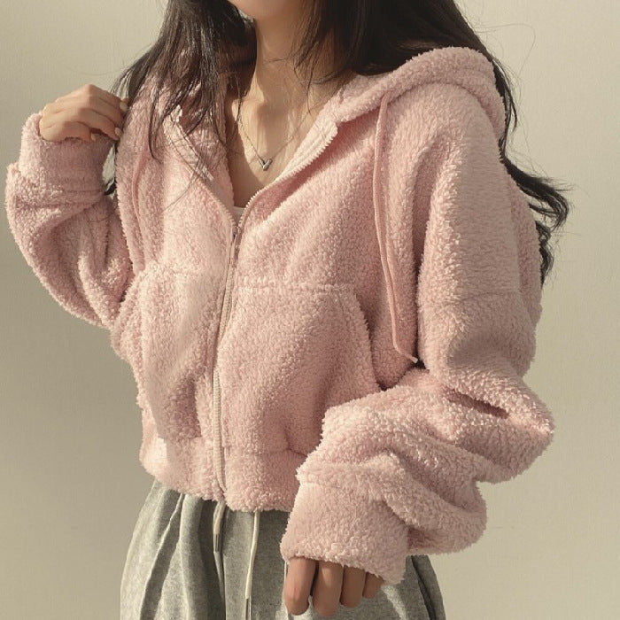 Pull à capuche blanc en laine d'agneau pour femme