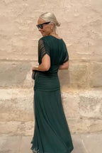 Chiffon Short-sleeved Dress Summer Fashion Print V-neck Long Dress, Women's Clothing