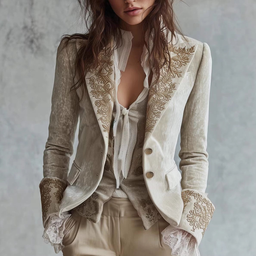 Blazer Femme Imprimé Col Revers Manches Évasées