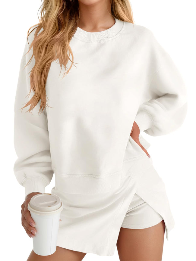 Ensembles 2 pièces Fisoew pour femmes, ensembles de sport en coton, haut de survêtement, jupe athlétique fendue taille haute doublée. Hover Image