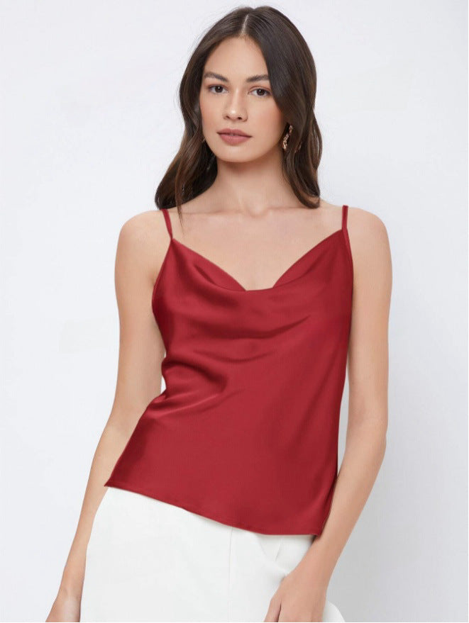 Débardeur en satin de rayonne uni décontracté pour femme