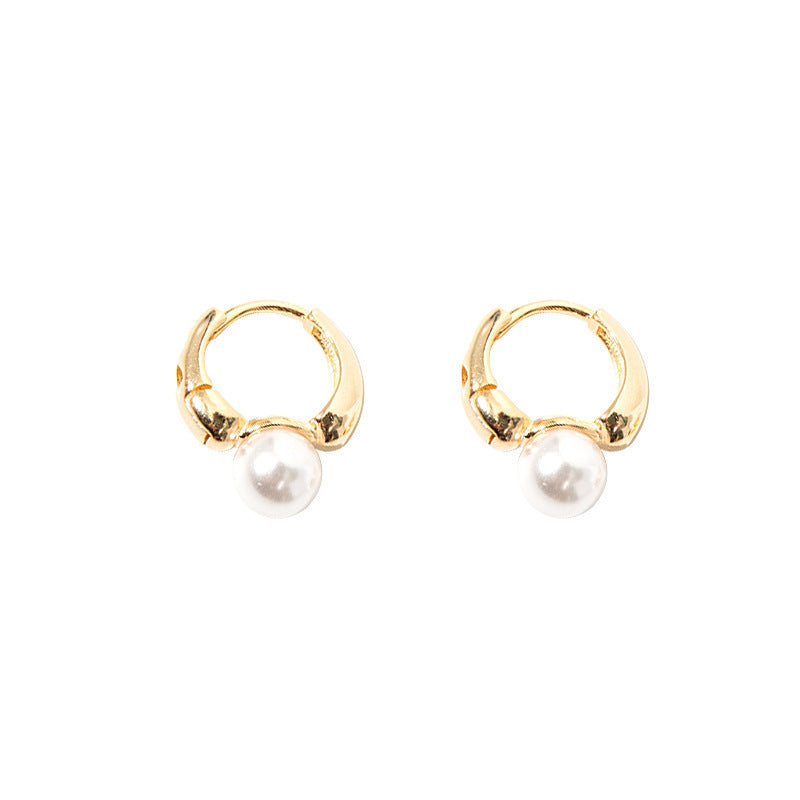 Boucles d'oreilles clous simples en forme de C pour femmes, bijoux exquis en perles et cristaux ronds