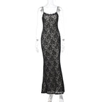 Robe longue en dentelle à patchwork, Robe fine à bretelles pour femme