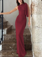 Robe longue à ruban asymétrique Ins, robe sans manches moulante pour soirée et club pour femmes