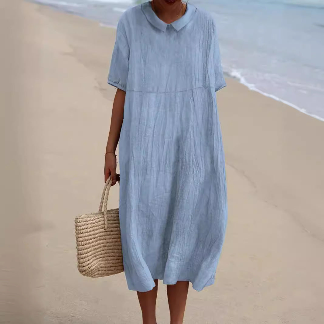 Robe Blouse Grande Taille Femme avec Poches et Manches Courtes