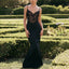 Robe longue à dentelle, taille haute, décolleté plongeant, dos nu, coupe sirène