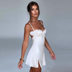 Robe fendue sans manches en dentelle pour femmes de style mode