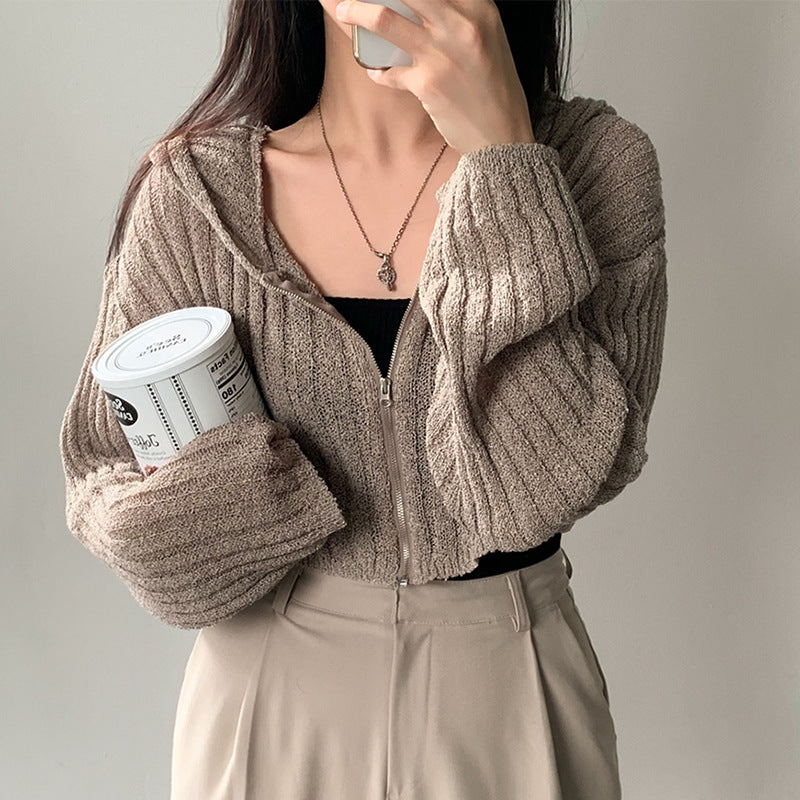Manteau pull de couleur unie à la mode pour femme