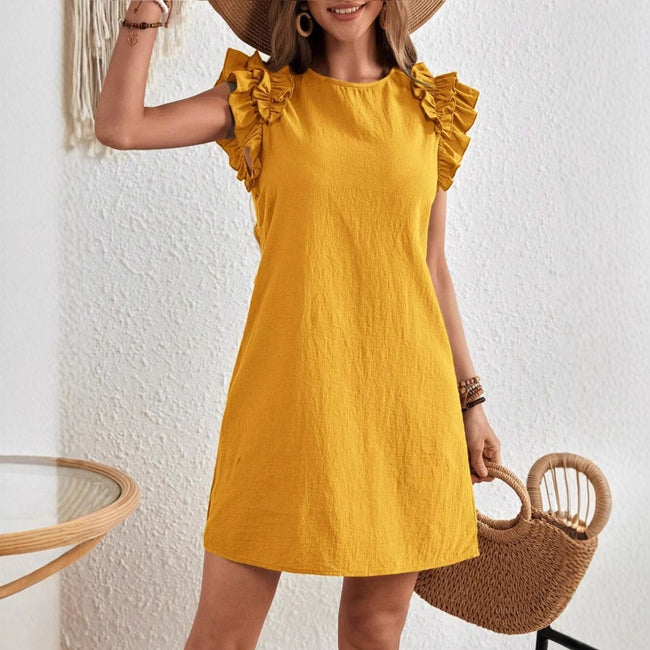 Robe d'été décontractée en dentelle à col en V pour femme Main Image