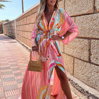 Robe longue sexy de plage asymétrique à col en V fendu