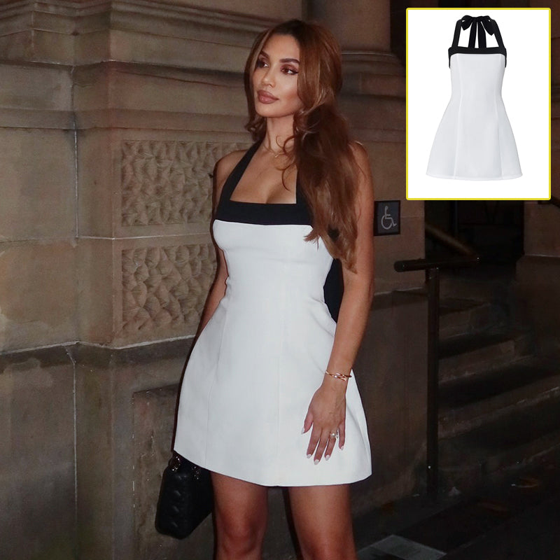 Mini-robe blanche sexy sans manches à licou noir, épaules dénudées, décontractée, style Lolita Y2K, printemps-été