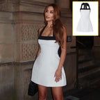 Mini-robe blanche sexy sans manches à licou noir, épaules dénudées, décontractée, style Lolita Y2K, printemps-été
