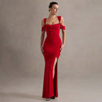 Robe sexy fendue à bretelles pour femme