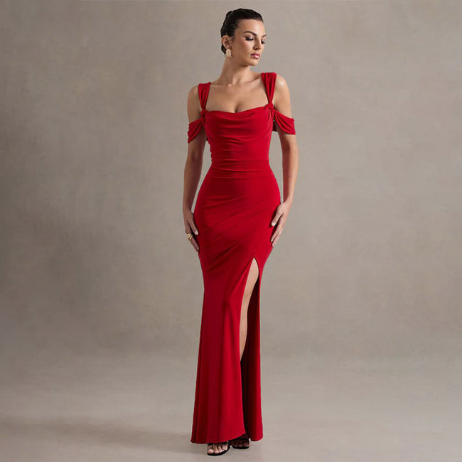 Robe sexy fendue à bretelles pour femme Main Image