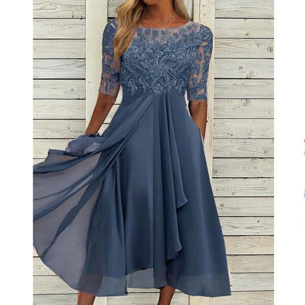 Robe de Soirée de Demoiselle d'Honneur en Mousseline de Soie avec Dentelle et Broderies Creuses pour Femme
