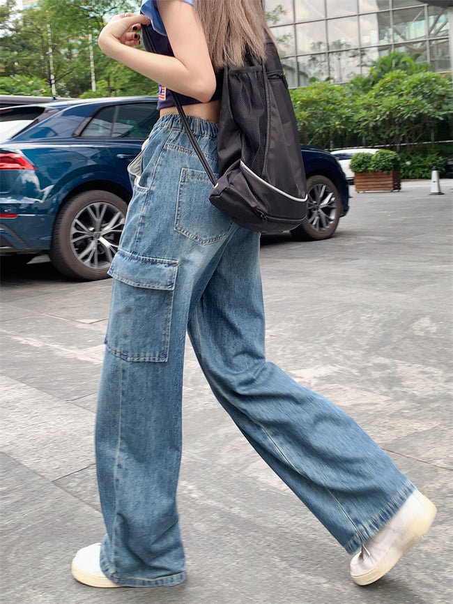 Jeans fuselés élastiques à cordon de serrage pour femme Main Image